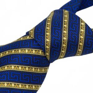 GIANNI VERSACE Tie Yellow Blue Geometric Pattern High-Quality Silk Authentic